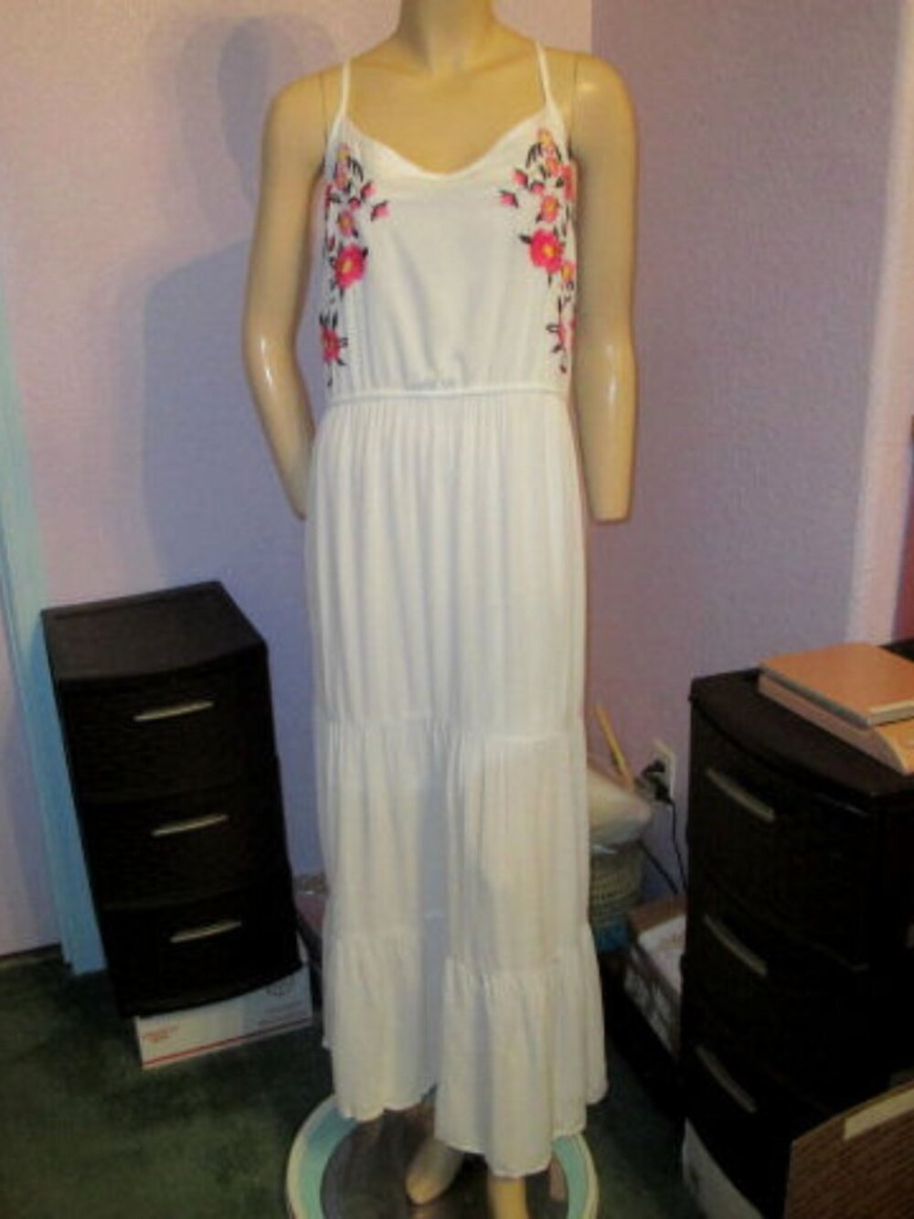Kelly Renee Embroidered Maxi Dress Size XXL 2X White Gauze Lined Resort Wedding